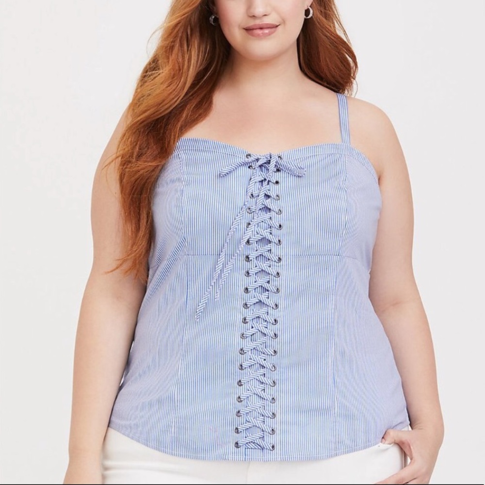 NWT Torrid Blue White Striped Lace-Up Corset Poplin Cami Top 5X